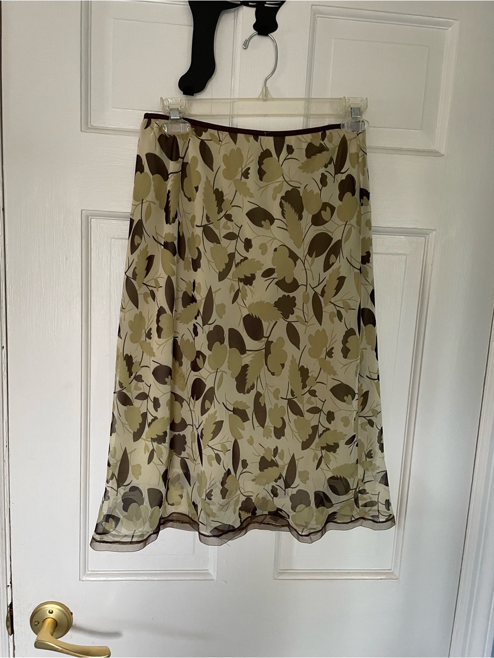 Studio M Beige and Brown leaf print Midi Skirt